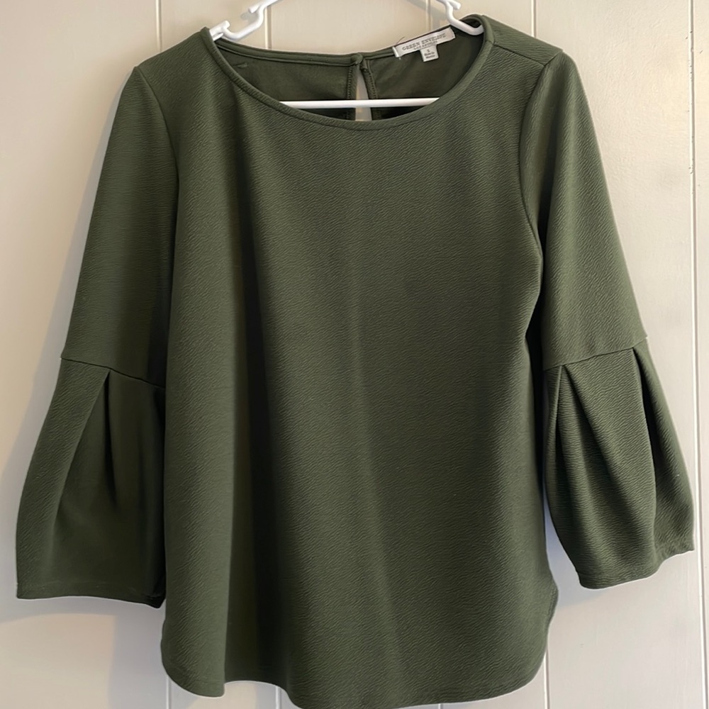 Green Envelope | green 3/4 sleeve blouse | LARGE | lightly worn